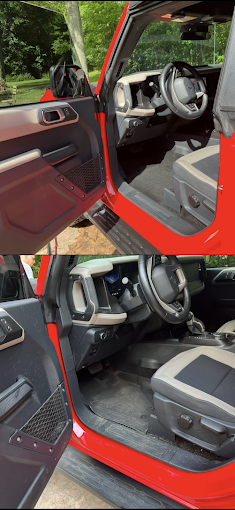 Before and after interior cleaning of a red SUV or truck